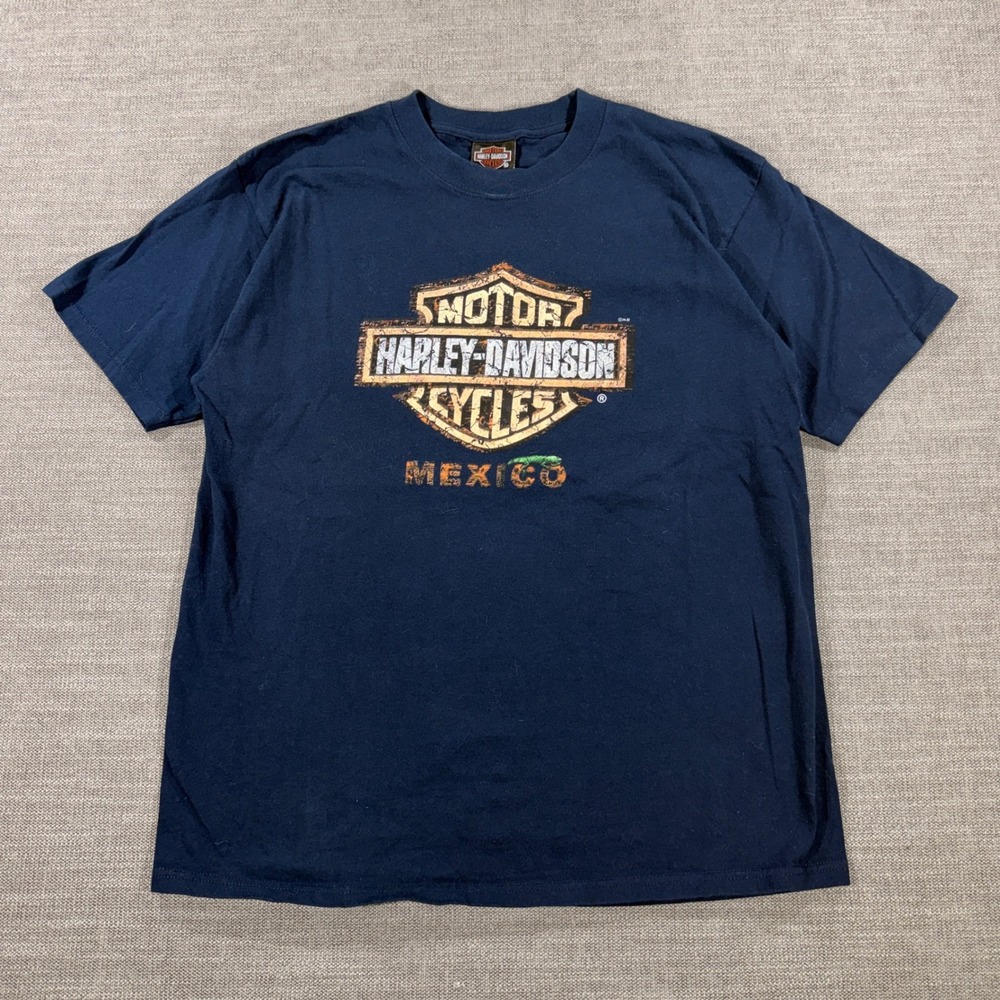 Harley-Davidson T-Shirt Mens Large Navy Blue Excellent Mexico Cancun Graphic Tee